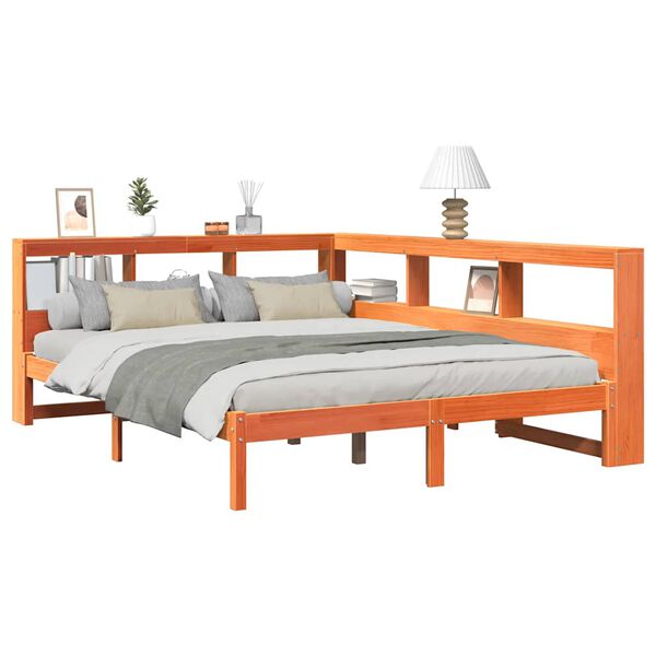 vidaXL Posteľ s knižnicou bez matraca voskov&aacute; 160x200 cm borovica