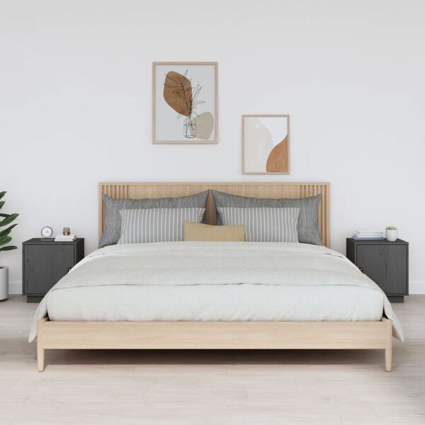vidaXL Nočn&eacute; stol&iacute;ky 2 ks siv&eacute; 40x34x45 cm borovicov&yacute; mas&iacute;v