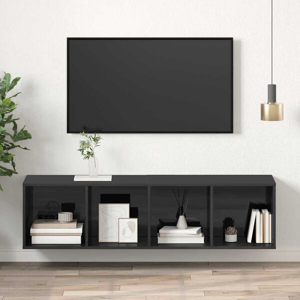 vidaXL Nástenná TV skrinka, lesklá sivá 37x37x142,5cm kompozitné drevo