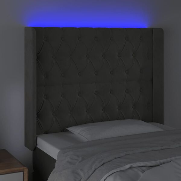 vidaXL Čelo postele s LED tmavosiv&eacute; 93x16x118/128 cm zamat