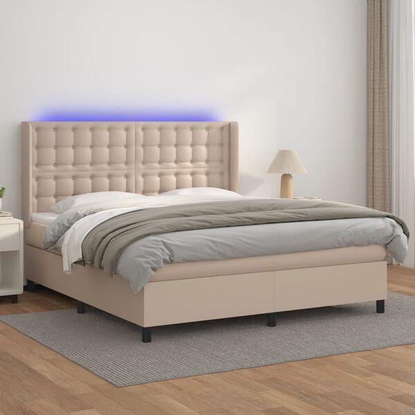 vidaXL Boxspring posteľ matrac a LED kapuč&iacute;nov&aacute; 160x200 cm umel&aacute; koža