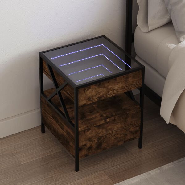 vidaXL Nočný stolík s nekonečnými LED dymový dub 40x40x51 cm