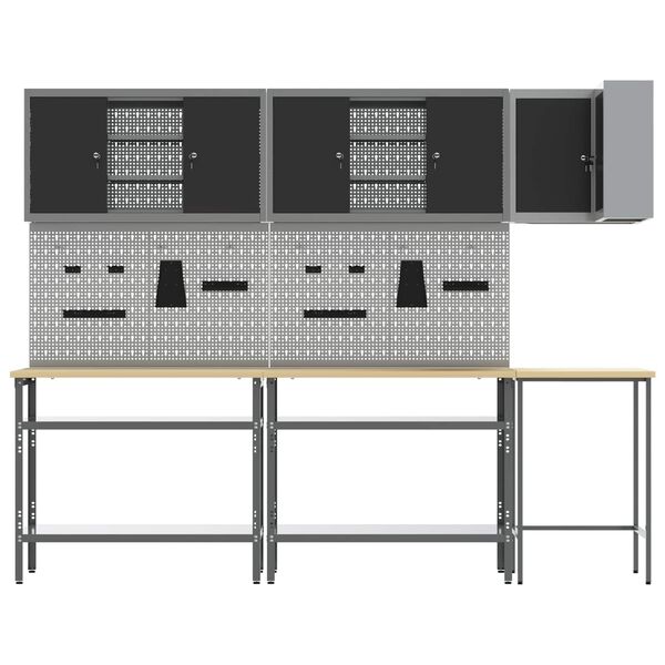 vidaXL Sada pracovn&yacute;ch skr&iacute;ň s poličkou so z&aacute;mkom 10 pcs Čierna a &Scaron;ed&aacute;