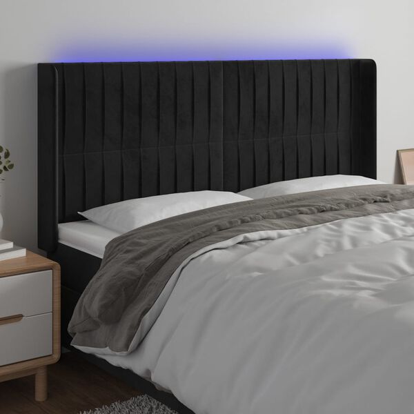 vidaXL Čelo postele s LED čierne 203x16x118/128 cm zamat