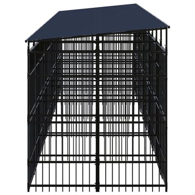 vidaXL Vonkajší koterec pre psov s oceľovou strechou 18,43 m²