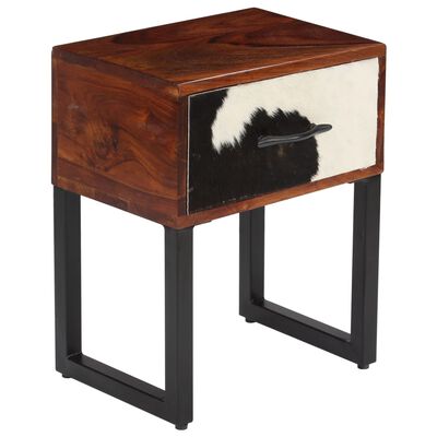 vidaXL Nočný stolík masívne sheeshamové drevo a pravá koža 40x30x50 cm