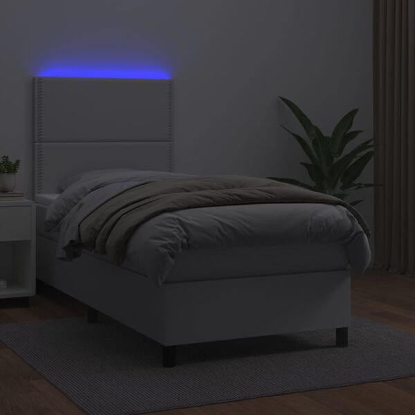 vidaXL Boxspring posteľ s matracom a LED biela 90x200 cm umel&aacute; koža