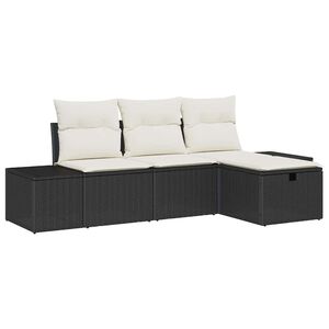 vidaXL S&uacute;prava z&aacute;hradn&yacute;ch pohoviek s vank&uacute;&scaron;om 4 pcs Čierna Poly ratan