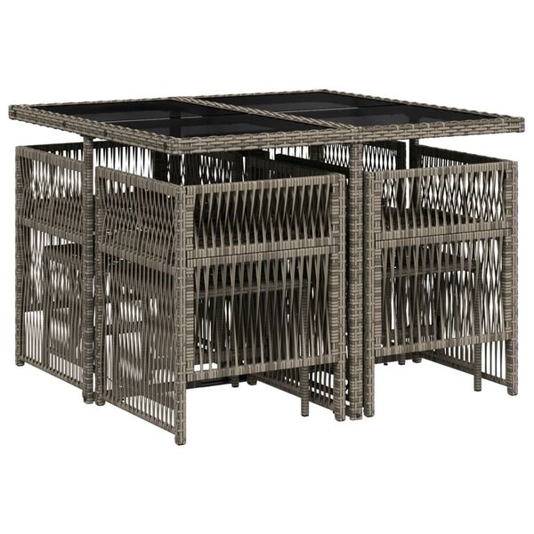 vidaXL 9-dielna z&aacute;hradn&aacute; jed&aacute;lensk&aacute; sada s podložkami siv&aacute; polyratan