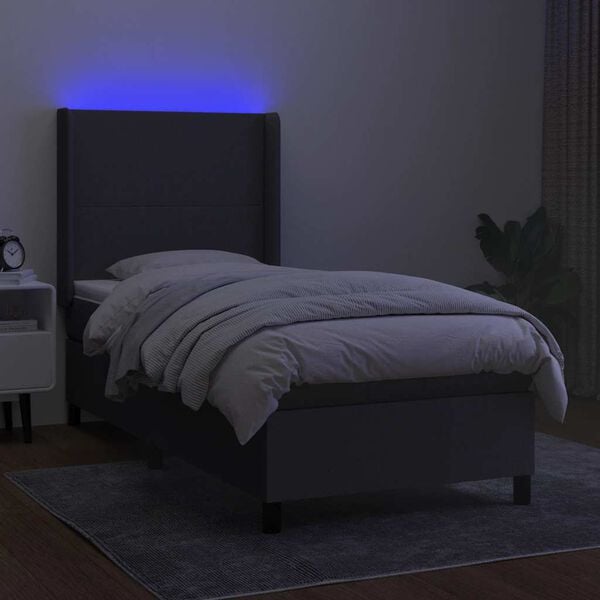 vidaXL Posteľ boxsping s matracom a LED tmavosiv&aacute; 80x200 cm l&aacute;tka