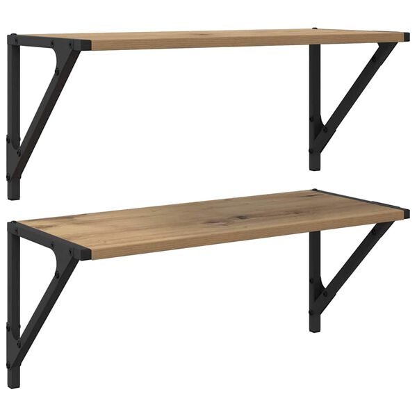 vidaXL Stenn&eacute; police s poličkou 2 pcs Remeseln&yacute; dub 60 x 25 x 25,5 cm