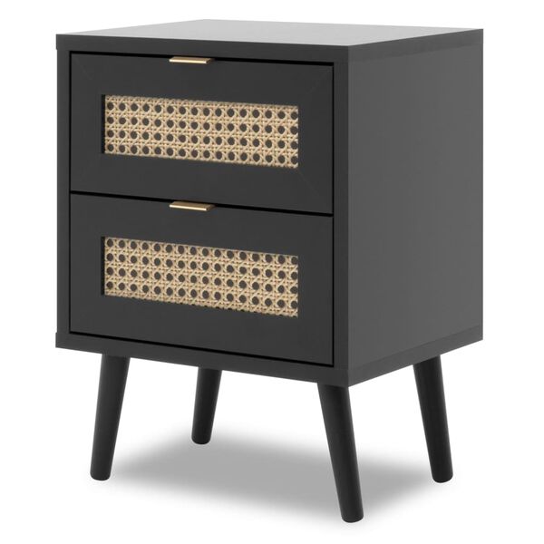 Finori Nočný stolík Vienna 61A čierna a ratanová potlač