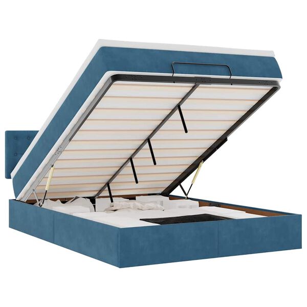 vidaXL osmanská posteľ s matracom a LED diódami tmavomodrá zamat