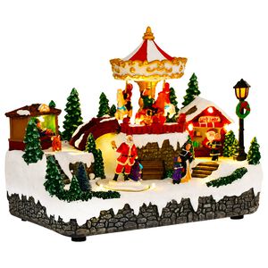 vidaXL Vianočn&aacute; dedinka s kolotočom SALO 25,5 x 16 x 21,5 cm Živica