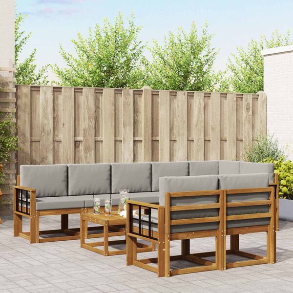 vidaXL Z&aacute;hradn&aacute; s&uacute;prava gaučov s vank&uacute;&scaron;om 9 pcs Pr&iacute;rodn&aacute; a svetlosiv&aacute;