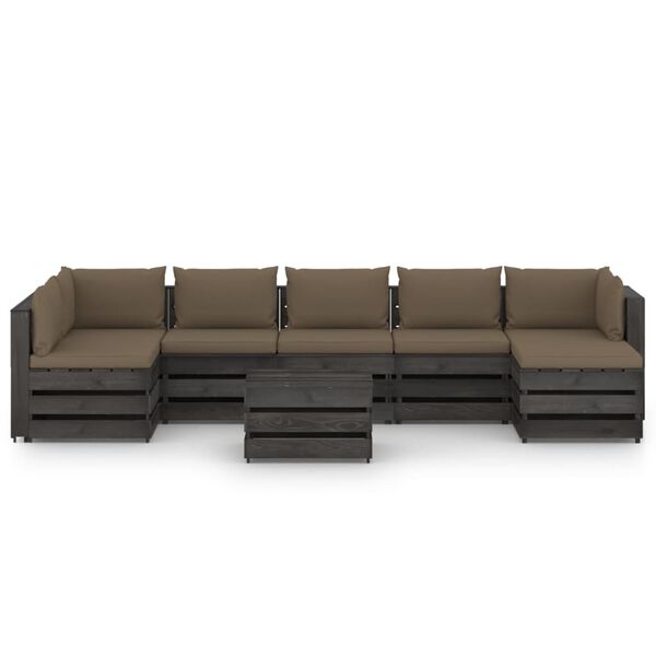 vidaXL 8-dielna z&aacute;hradn&aacute; s&uacute;prava+podložky, siv&eacute; impregnovan&eacute; drevo