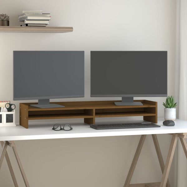 vidaXL Stojan na monitor medovo-hned&yacute; 100x24x16 cm mas&iacute;vna borovica