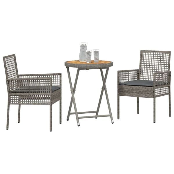 vidaXL Záhradný bistro set 3 pcs Sivá polyratan