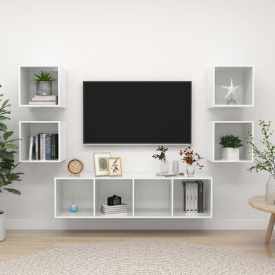 vidaXL 5-dielna súprava TV skriniek vysokolesklá biela drevotrieska