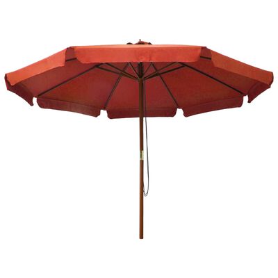 vidaXL Vonkajší slnečník s drevenou tyčou 330 cm, tehlovo červený