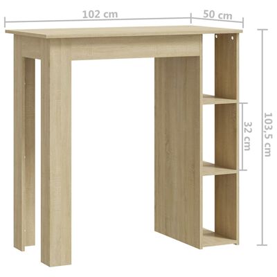 vidaXL Barový stôl s poličkou dub sonoma 102x50x103,5 cm drevotrieska