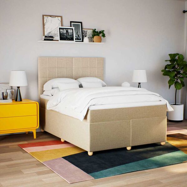 vidaXL Boxspring posteľ s matracom kr&eacute;mov&yacute; 140x190 cm l&aacute;tka