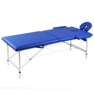 vidaXL Modr&yacute; skladac&iacute; mas&aacute;žny st&ocirc;l, 2 z&oacute;ny, hlin&iacute;kov&yacute; r&aacute;m
