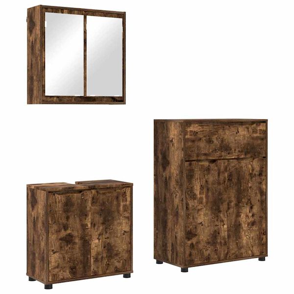 vidaXL Sada k&uacute;peľňov&eacute;ho n&aacute;bytku 3 pcs Dymov&aacute; dub Kompozitn&eacute; drevo