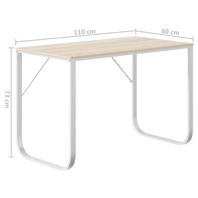 vidaXL Počítačový stôl biely a dubový 110x60x73 cm drevotrieska