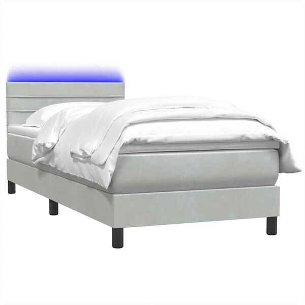 vidaXL Box Spring Posteľ s matracom a LED Svetlosiv&aacute; 100x220 cm Zamat