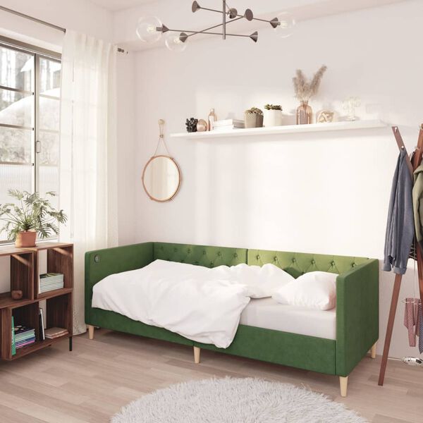 vidaXL Pohovka s matracom a USB tmavozelen&aacute; l&aacute;tkov&aacute; 90x200 cm