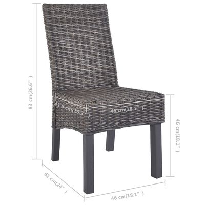 vidaXL Jedálenské stoličky 6 ks, hnedé, kubu ratan a mangové drevo