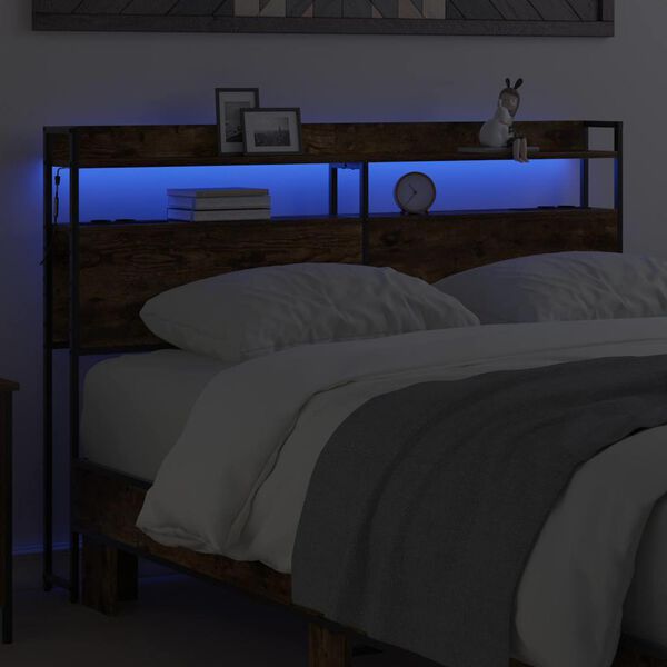 vidaXL &Uacute;ložn&eacute; čelo s poličkou Tmav&yacute; dub 160 cm Kompozitn&eacute; drevo