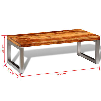 vidaXL Konferenčný stolík z dreveného masívu sheesham s oceľovými nohami