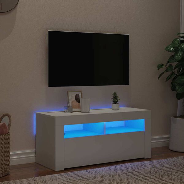 vidaXL TV skrinka s LED svetlami biela 90x35x40 cm