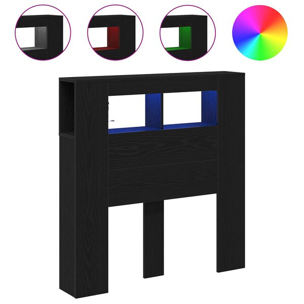 vidaXL LED hlavov&aacute; doska s poličkou Čierny dub 100 x 18,5 x 103,5 cm