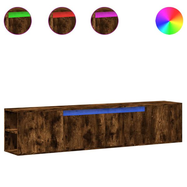 vidaXL TV n&aacute;stenn&aacute; skrinka s LED svetlami dymov&yacute; dub 180x31x39,5 cm