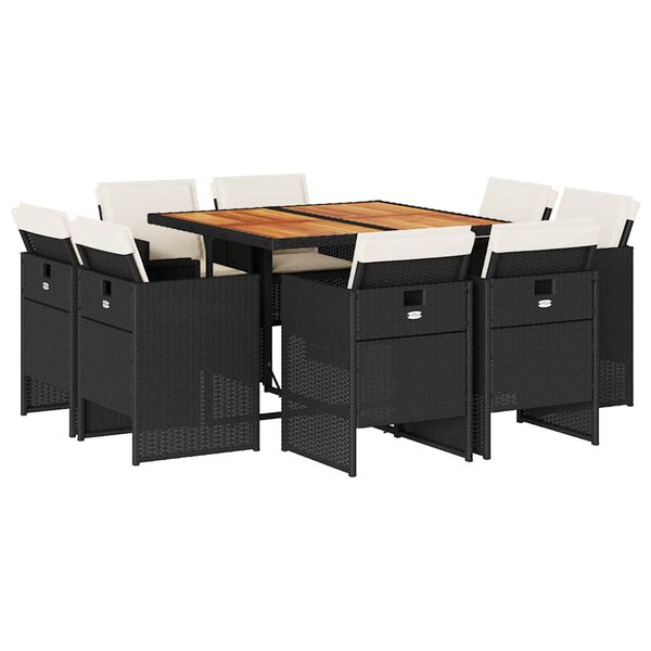 vidaXL 9-dielna z&aacute;hradn&aacute; jed&aacute;lensk&aacute; sada s vank&uacute;&scaron;mi čierna polyratan