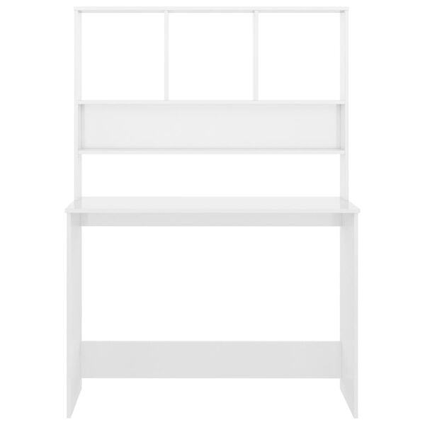 vidaXL Stôl s policami, lesklý biely 110x45x157 cm, kompozitné drevo