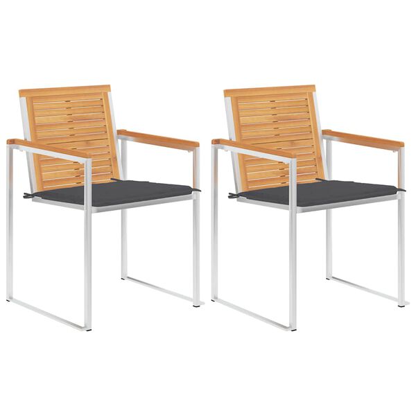 vidaXL Záhradné stoličky s podložkami 2 ks, tíkový masív a oceľ