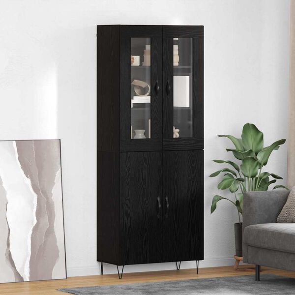 vidaXL Highboard Biely a čierny dub 69,5 x 34 x 180 cm