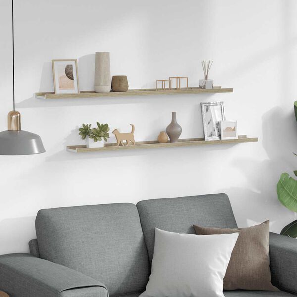 vidaXL N&aacute;stenn&eacute; police 2 ks, biele a dub sonoma 100x9x3 cm