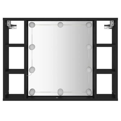 vidaXL Zrkadlová skrinka s LED čierna 76x15x55 cm