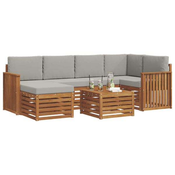 vidaXL S&uacute;pravy pohoviek s vank&uacute;&scaron;om 7 pcs Pr&iacute;rodn&aacute; a svetlosiv&aacute;