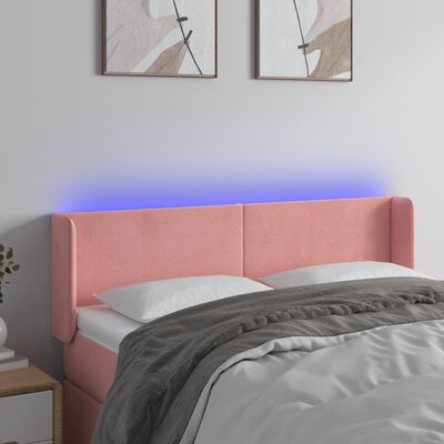 vidaXL Čelo postele s LED ružové 147x16x78/88 cm zamat