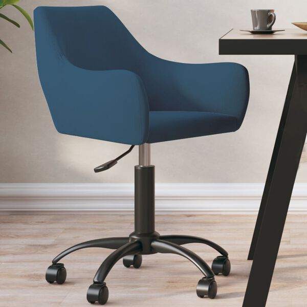 vidaXL Otočn&aacute; jed&aacute;lensk&aacute; stolička modr&aacute; zamatov&aacute;