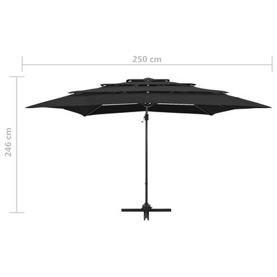 vidaXL 4-stupňový slnečník s hliníkovou tyčou čierny 250x250 cm