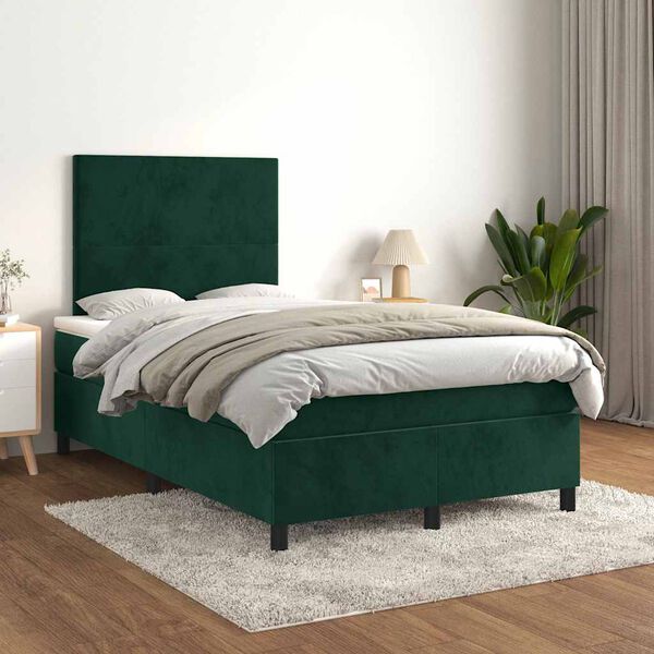 vidaXL Boxspring posteľ s matracom, tmavozelen&aacute; 120x190cm, zamat