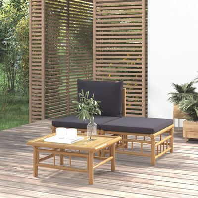 vidaXL 3-dielna záhradná sedacia súprava tmavosivé vankúše bambus