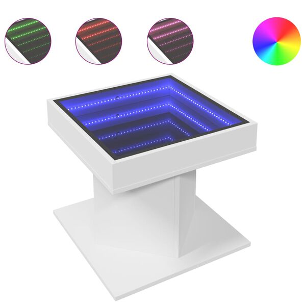 vidaXL Konferenčn&yacute; stol&iacute;k s LED biely 50x50x45 cm kompozitn&eacute; drevo